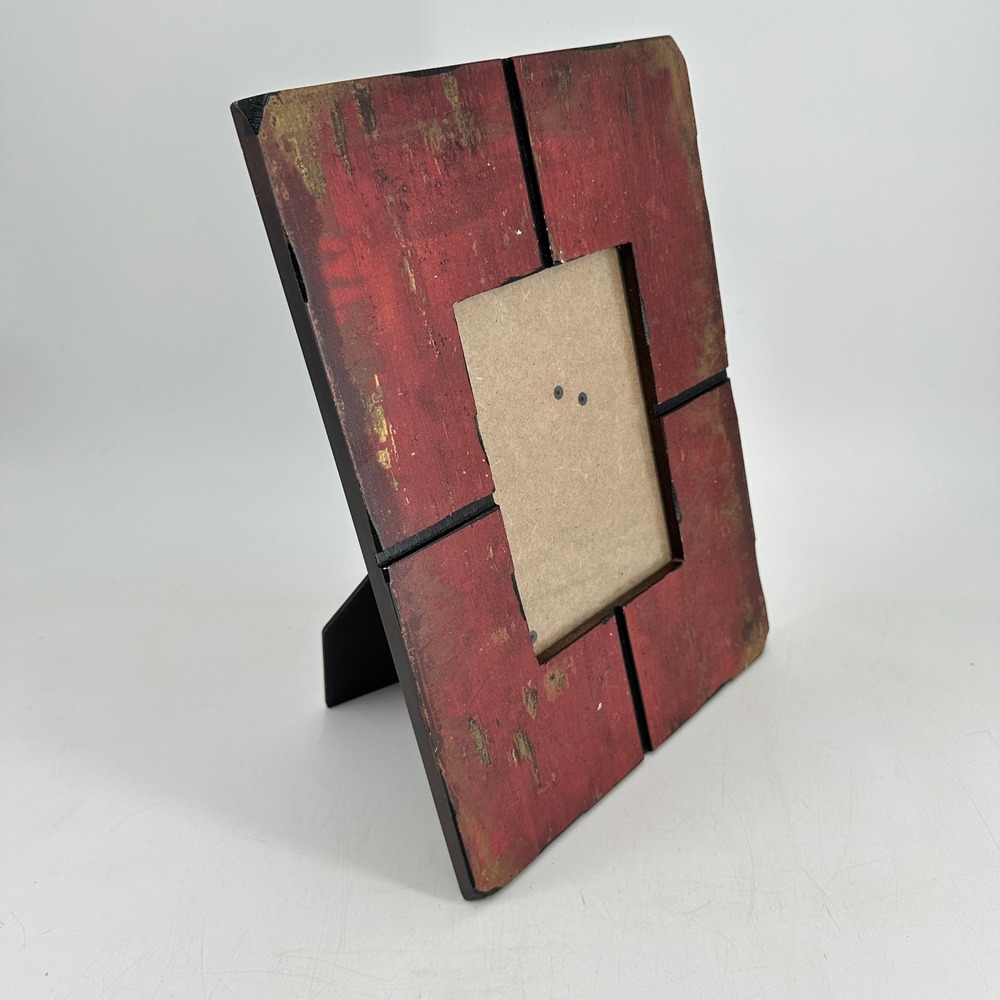 Rustic Distressed Red and Gold Wood Picture Frame Tabletop Wall Mount 4x6 5x7